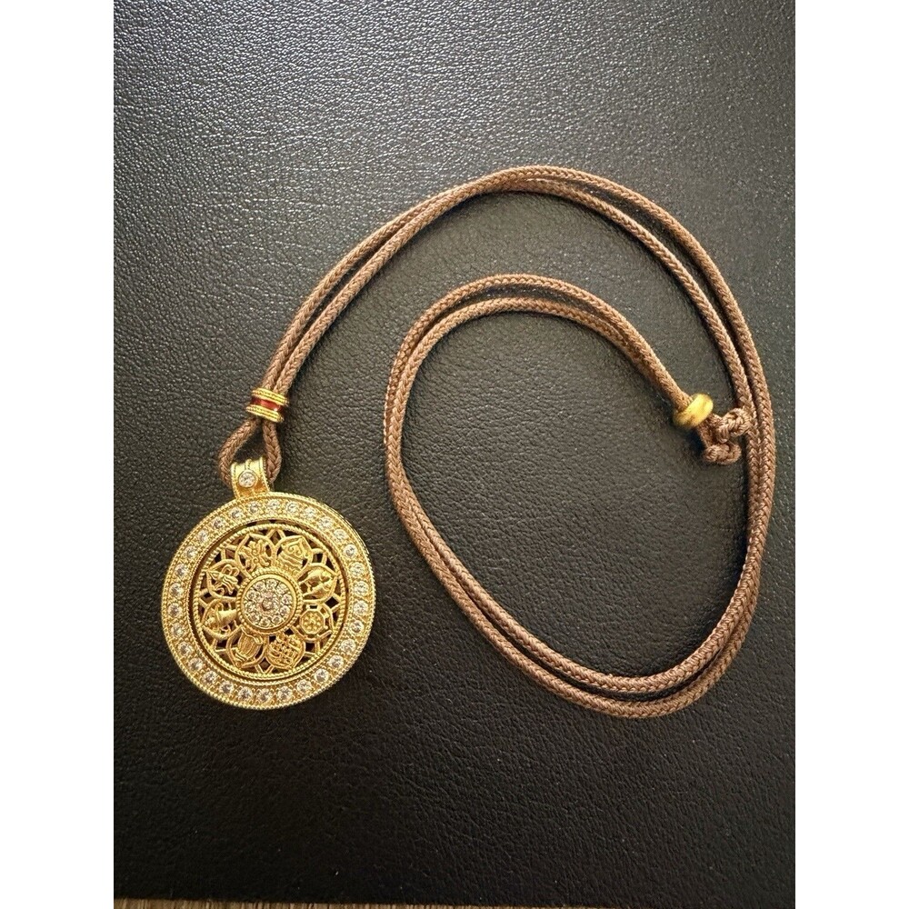 18K Gold Plated Spinner Necklace Rotatable Lucky Coin Pendant with Zirconia